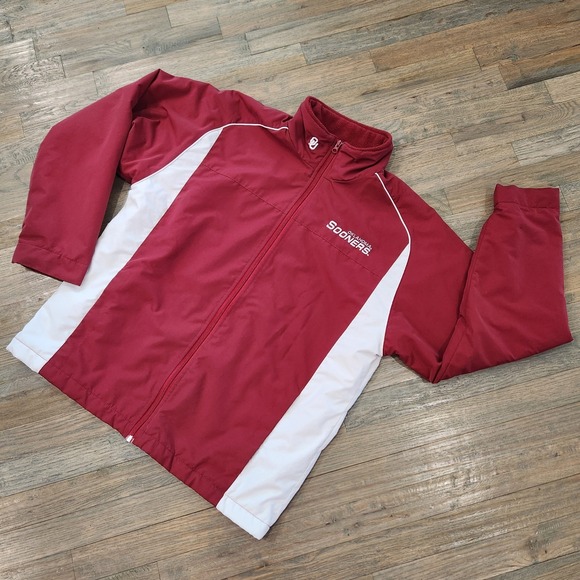 Red Oak Jackets & Blazers - VTG Y2K RED OAK Oklahoma Sooners OU Men Med Crimson Fleece Lined Full Zip Jacket